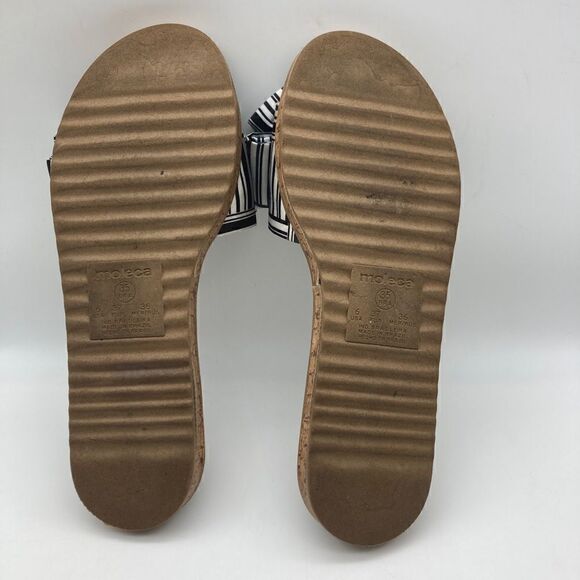 Moleca Black/White Striped Bow Cork Platform Sandals Size 6/37 Made in Brazil - Picture 11 of 11